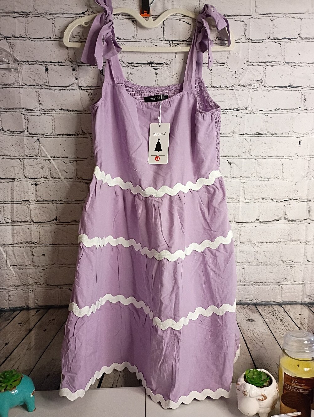 Lavender Tie-Strap Dress with White Trim